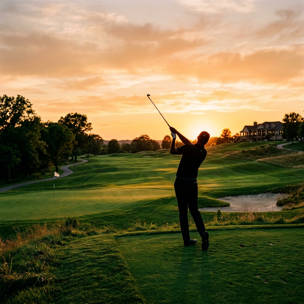 Golfer silhouette at sunset